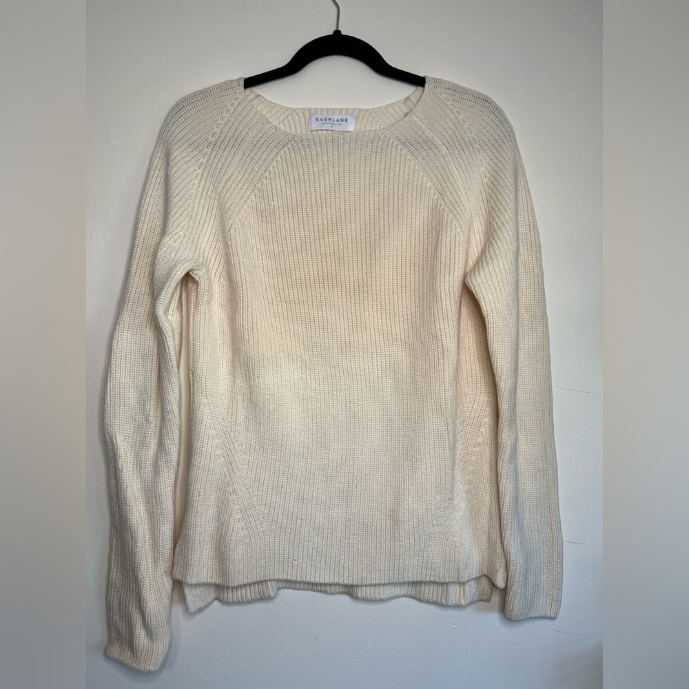 Everlane‎ 100% Wool Raglan Sweater Cream Ivory Medium minimalist capsule